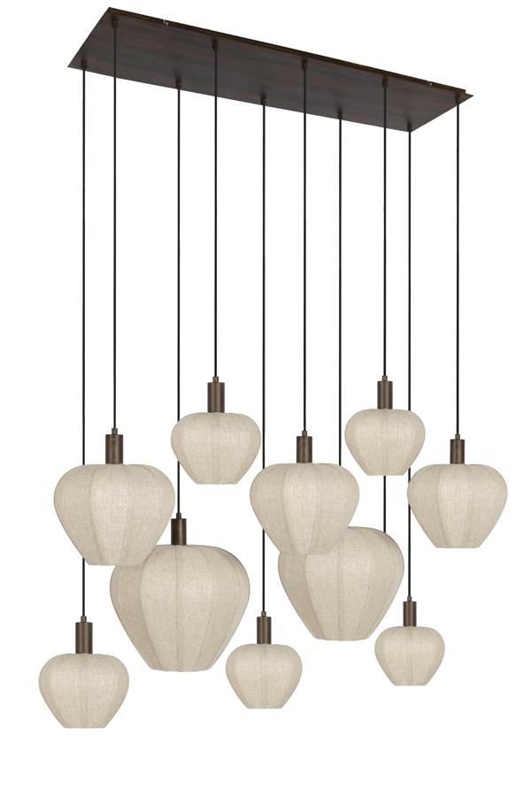 Hanglamp 10L 138x49x180 cm HUXI hout prnt d bruin+linnen nt - Afbeelding 11