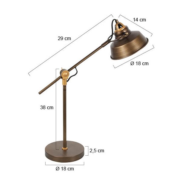 Bronzen stoere tafellamp Nove 1321BR met E27 fitting - Afbeelding 6