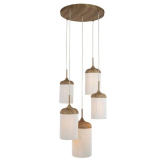 Hanglamp 5L Ø50x32 cm DANIA hout print naturel+touw crème