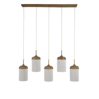 Hanglamp 5L 117x10x27 cm DANIA hout prnt naturel+touw crème