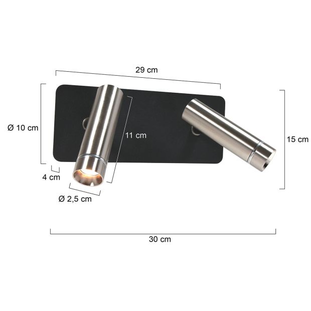 Wandlamp Lumo 4851ST - 2 lichts spot met stoere stalen accenten - Afbeelding 8