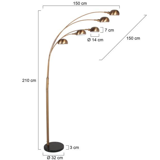 Bronzen vloerlamp Pentra 4855BR, 5-lichts met marmeren voet - Afbeelding 9