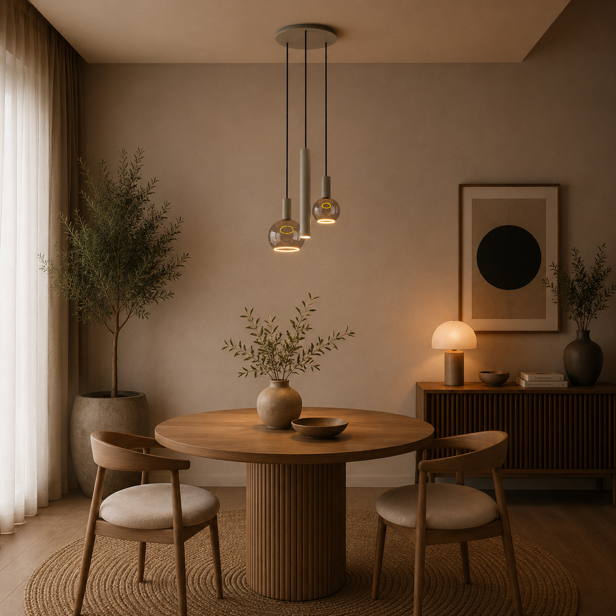 Hanglamp Riva rond 3 lichts Quartz - Afbeelding 2