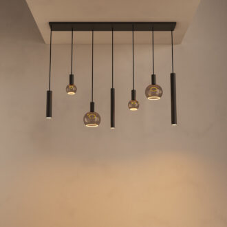 Hanglamp Riva Platinum 6 lichts met 1 dunne koker