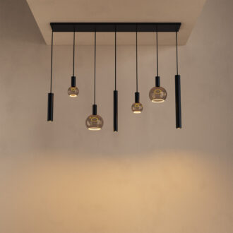 Hanglamp Riva zwart 6 lichts met 1 dunne koker