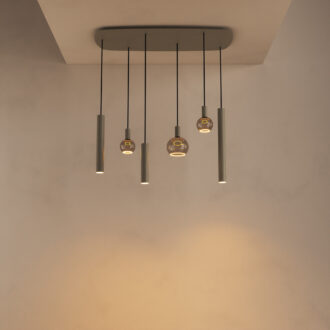 Hanglamp Riva deens ovaal 6 lichts Quartz