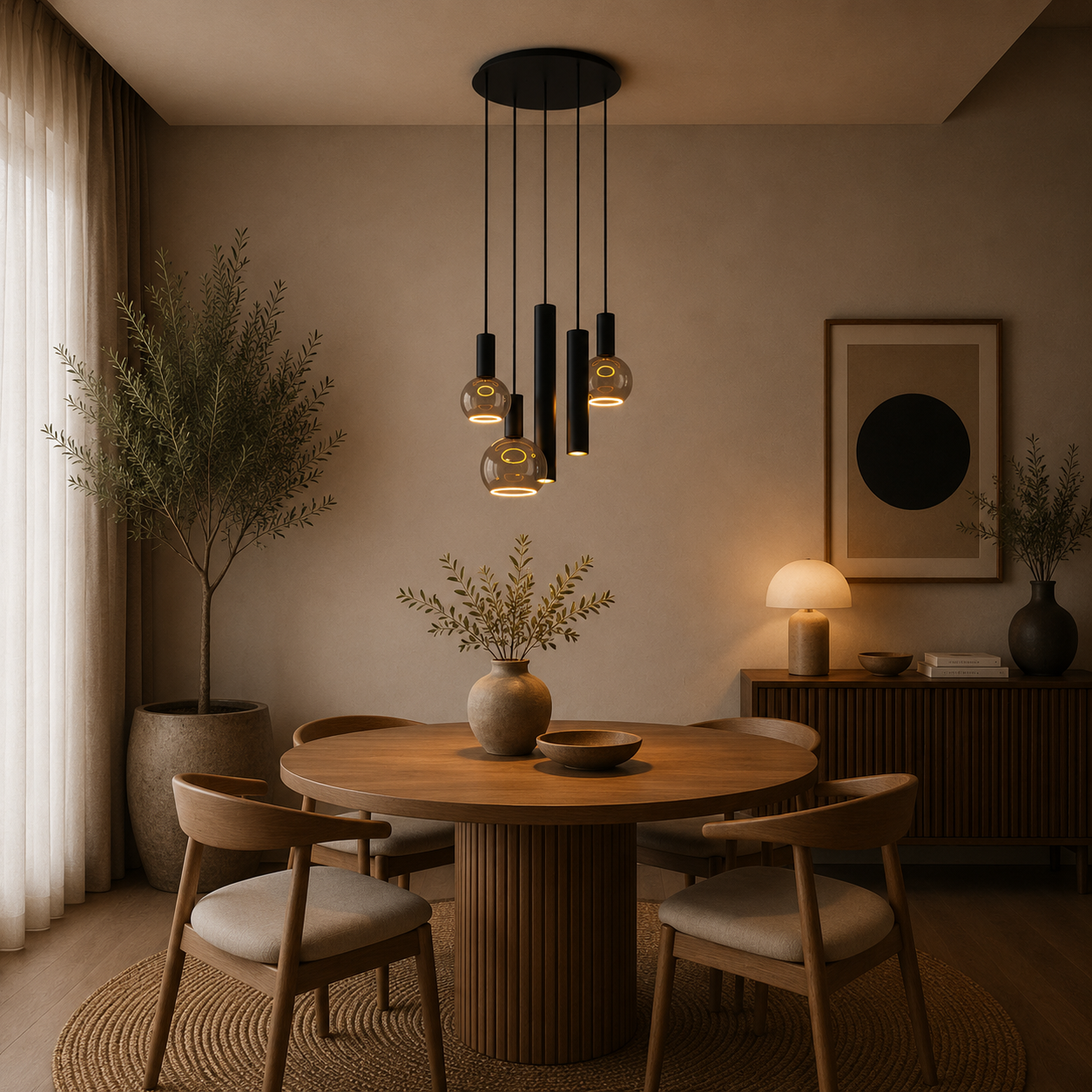 Hanglamp Riva rond 5 lichts zwart - Afbeelding 2