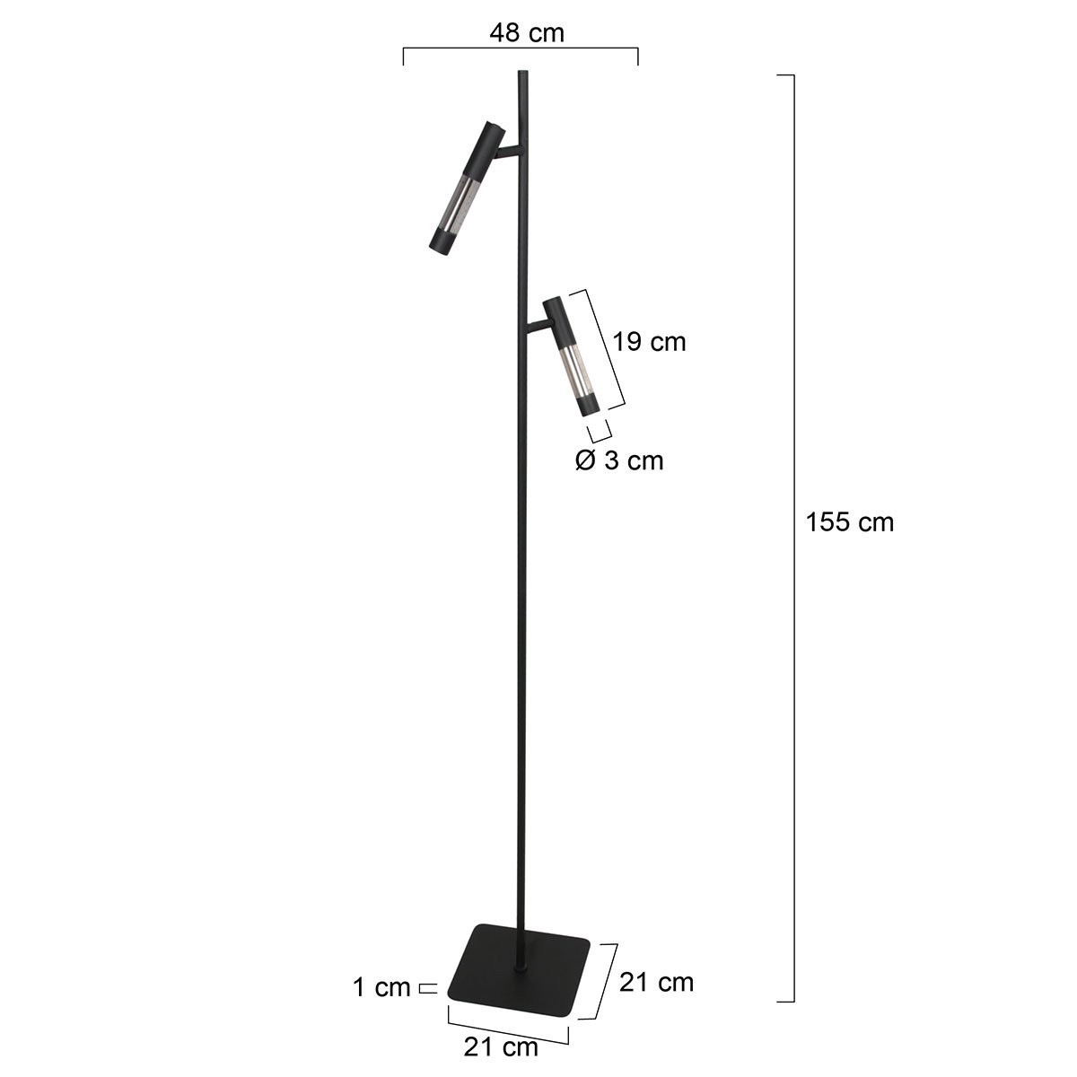 Steinhauer Alisio 4597ZW – Zwarte 2-lichts LED vloerlamp met luxe glas en pushdimmers - Afbeelding 8