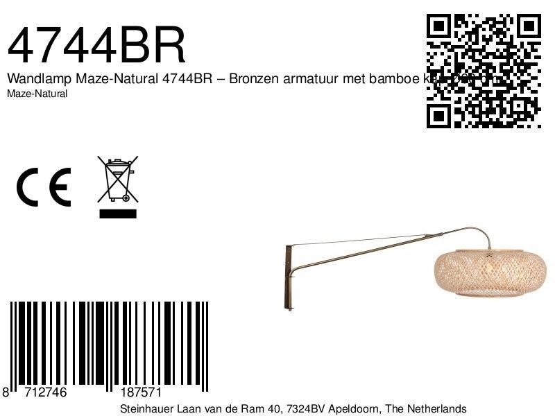 Wandlamp Maze Natural bronzen met bamboe kap Ø60 cm - Afbeelding 7