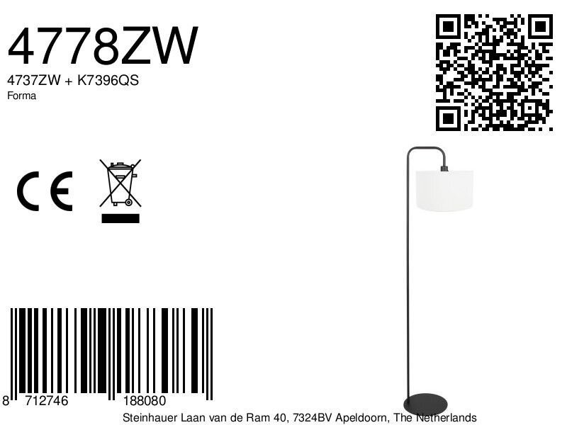 Vloerlamp Stang 4778ZW zwart met grof wit linnen kap - Afbeelding 7