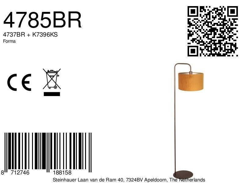 Vloerlamp Stang 4785BR bronskleurig met goud/geel velours kap - Afbeelding 7