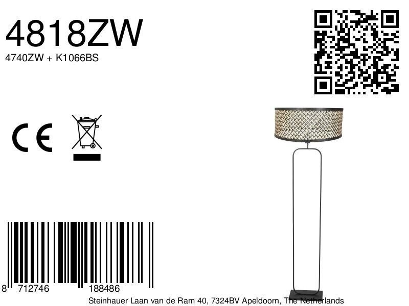 Vloerlamp Stang 4818ZW - zwart armatuur met bamboe kap - Afbeelding 7