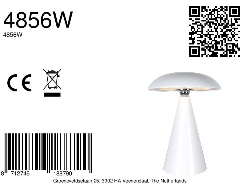 Tafellamp Mush 4856W - glanzend witte oplaadbare sfeermaker - Afbeelding 7