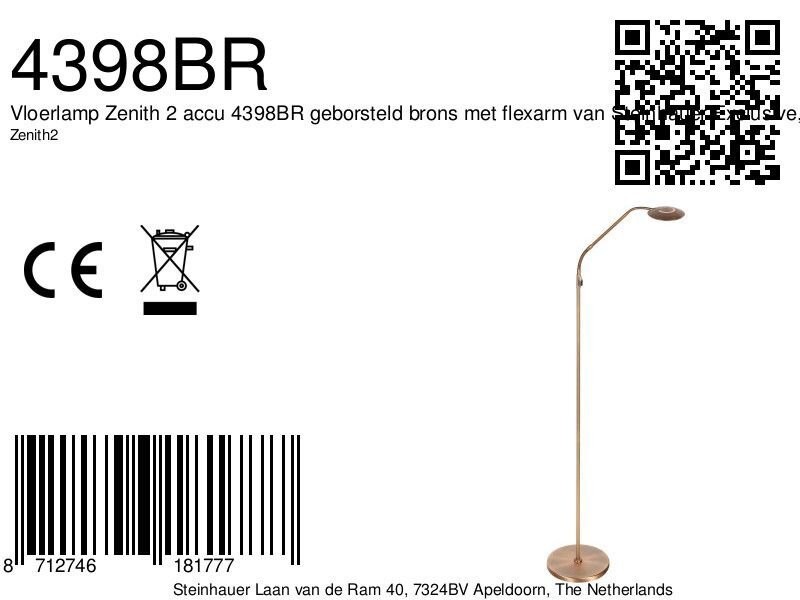 Vloerlamp Zenith 2 accu 4398BR geborsteld brons met flexarm - Afbeelding 7