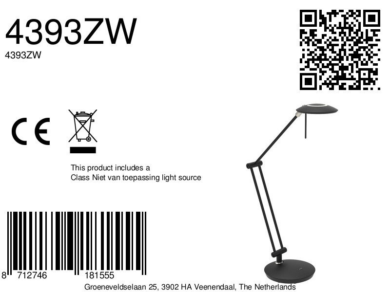 Zwarte tafellamp Zenith 2 4393ZW modern en richtbaar - Afbeelding 8