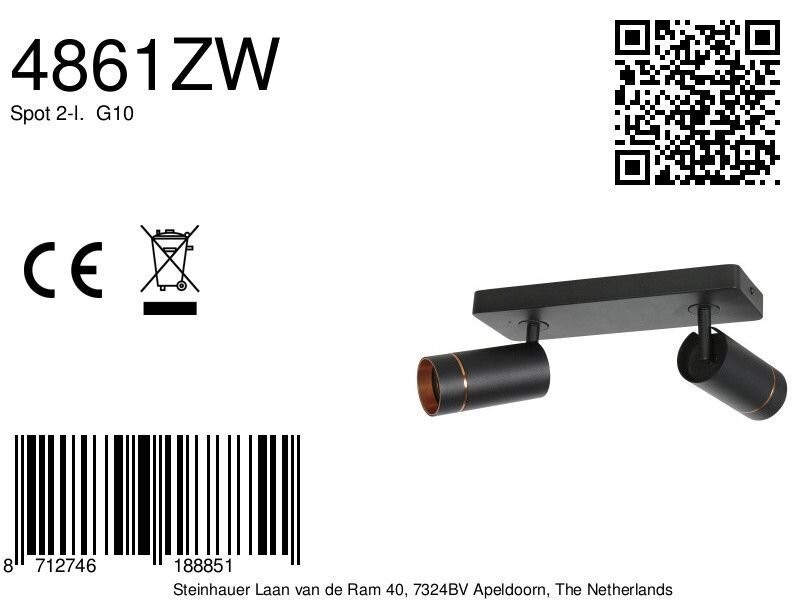 Zwarte spot Downlume 4861ZW, 2-lichts GU10 met goud - Afbeelding 7