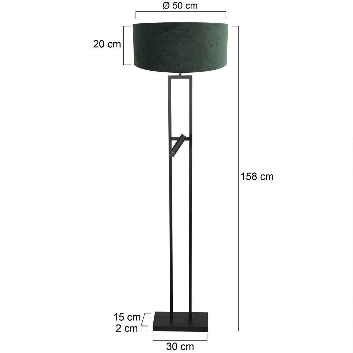 Vloerlamp Stang 4727ZW met groene velours kap en leeslicht - Afbeelding 7