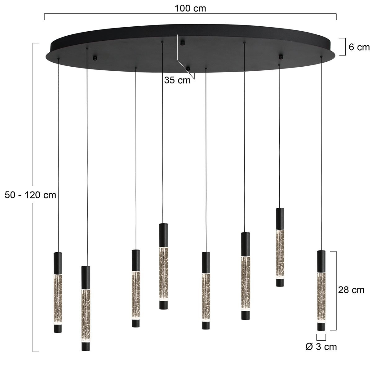 Hanglamp Alisio 4580ZW 8-lichts luxe glas in zwart - Afbeelding 6