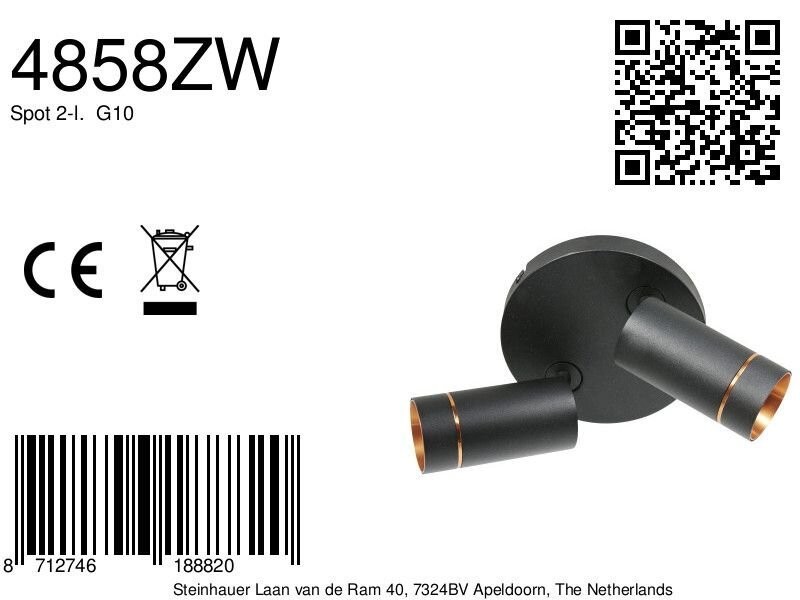 Zwarte spot Downlume 4858ZW, 2-lichts GU10 plafondspot - Afbeelding 6