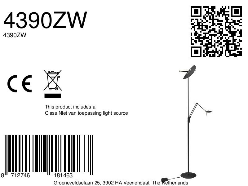 Vloerlamp Zenith 2 4390ZW zwart met dubbele reflector - Afbeelding 7