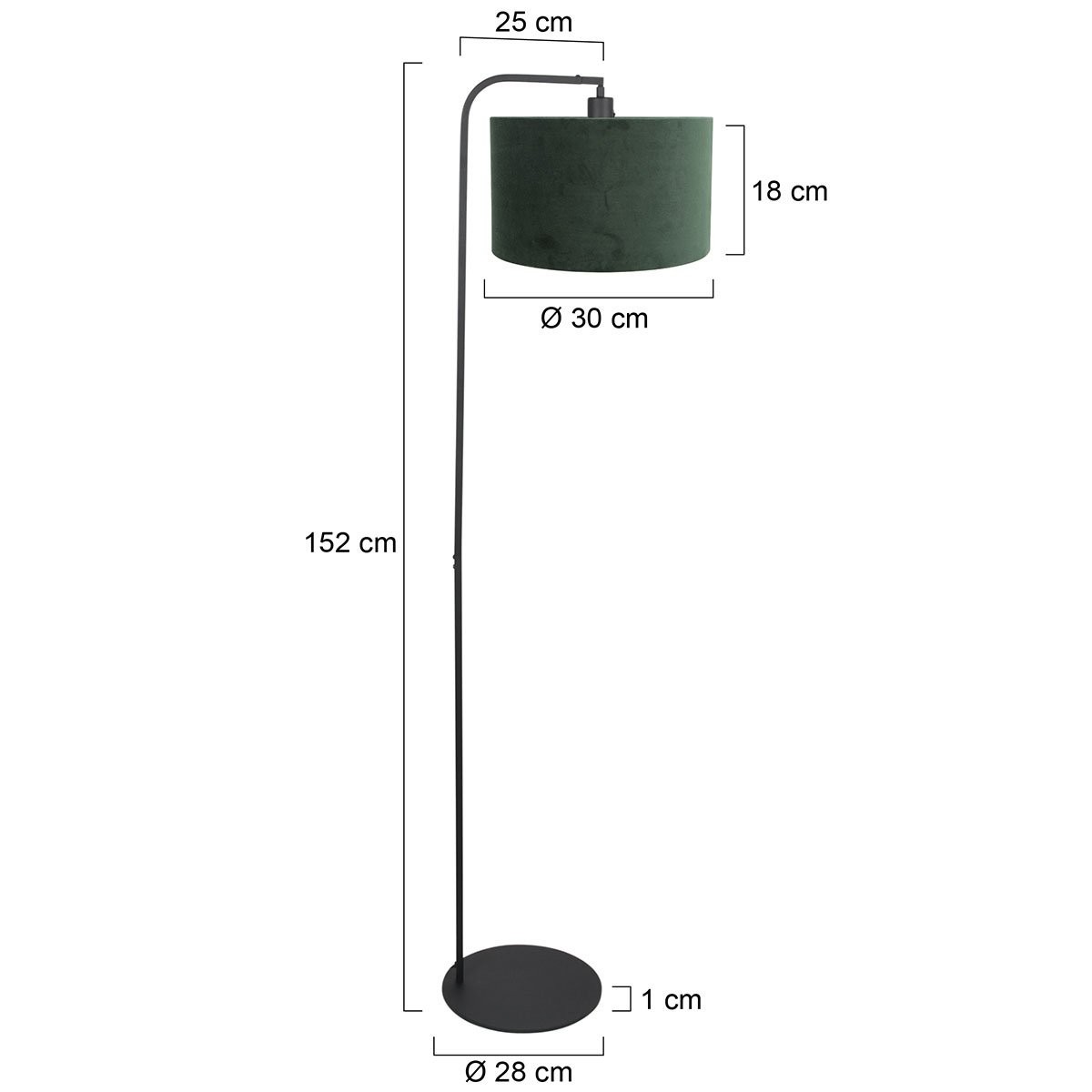 Vloerlamp Stang 4796ZW met groene velours kap - Afbeelding 6