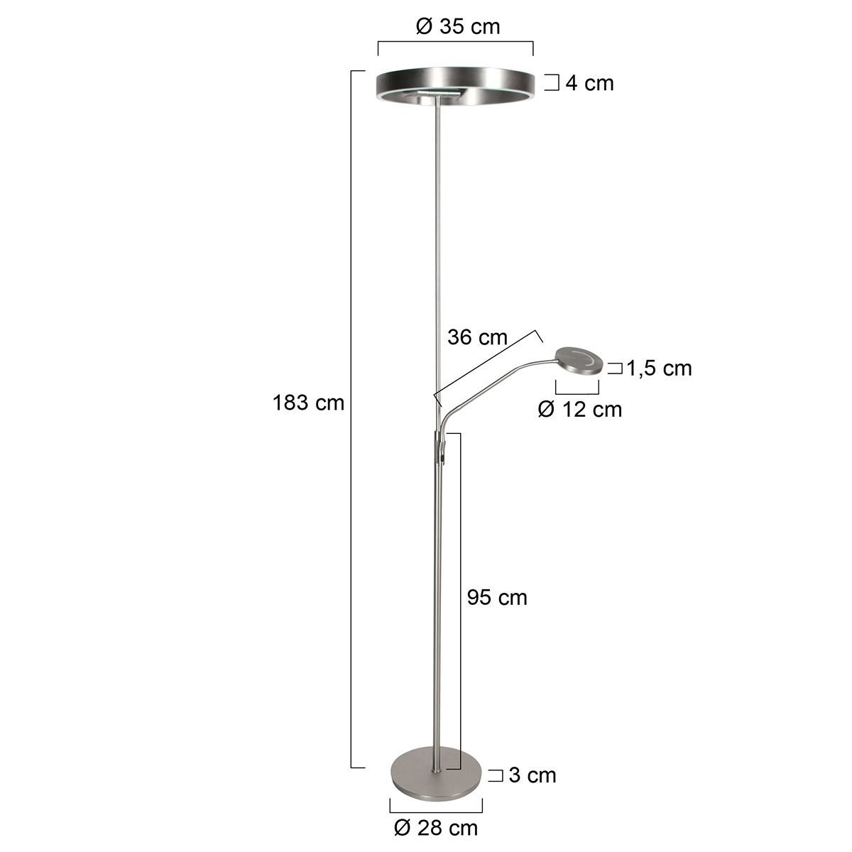 Stalen vloerlamp Soleil 2 4388ST – LED uplighter met leesarm - Afbeelding 7