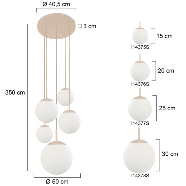 Hanglamp Bollique 2730CR crème 5 lichts designlamp met mat wit glas - Afbeelding 7