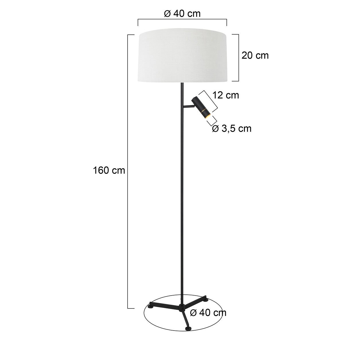 Vloerlamp Stang 4836ZW met leeslicht en witte kap - Afbeelding 6
