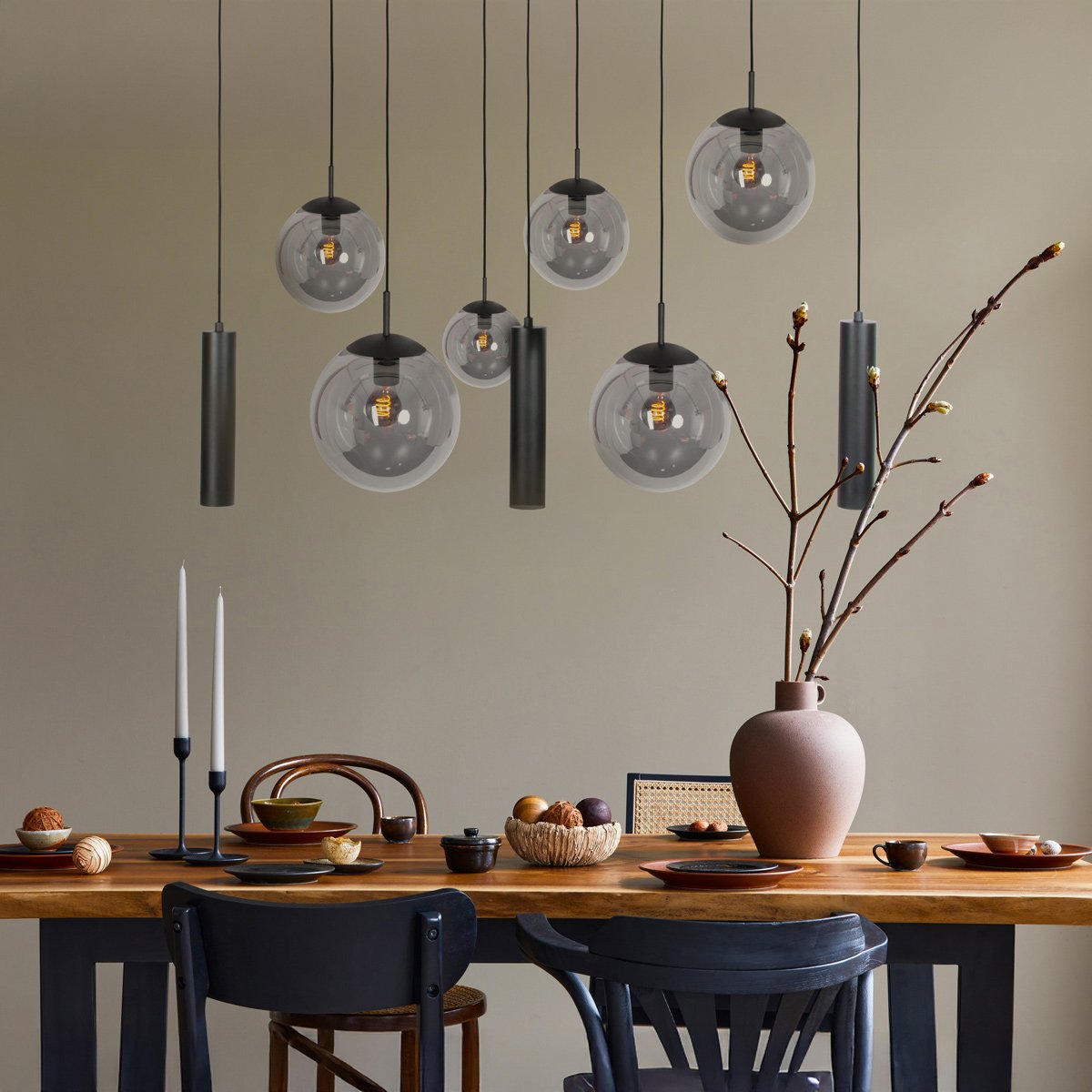 Zwarte hanglamp Bollique 4846ZW, 9-lichts design voor eettafel - Afbeelding 3