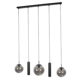 Zwarte hanglamp Bollique 4847ZW, 5-lichts voor eettafel