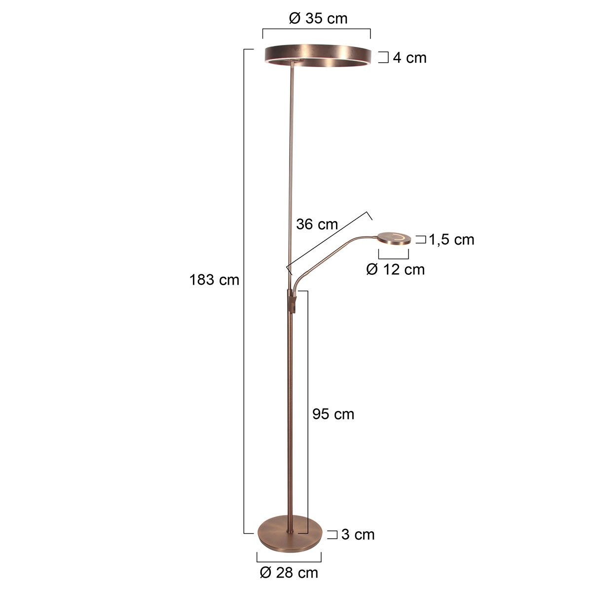 Soleil 2 4388BR – Bronskleurige vloerlamp met uplight en flexibele leesarm - Afbeelding 8