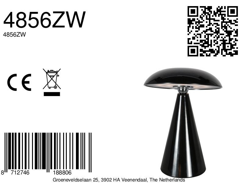 Tafellamp Mush 4856ZW - glanzende zwarte oplaadbare sfeerlamp - Afbeelding 7