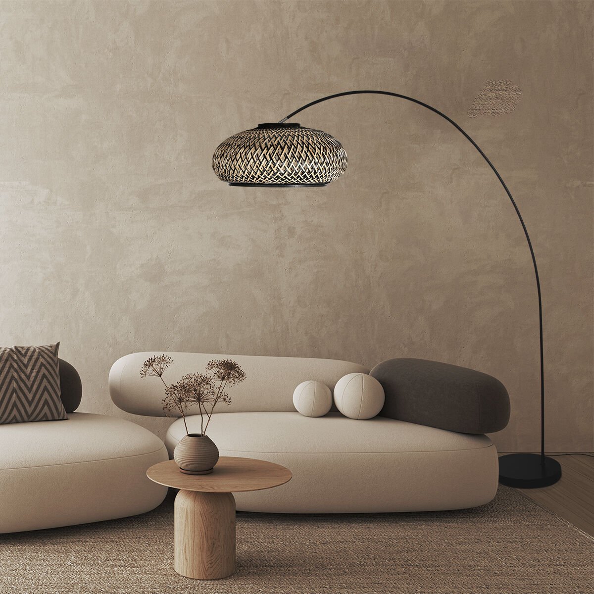 Vloerlamp Solva Bamboo 4232ZW met gevlochten bamboe kap Ø50 cm - Afbeelding 3