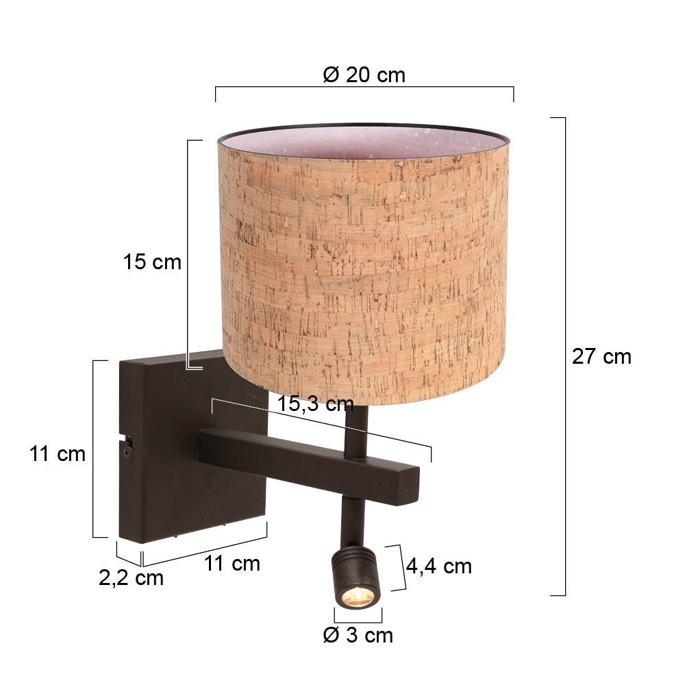 Wandlamp Stang 4868CA met beige kurk kap en leeslicht - Afbeelding 6
