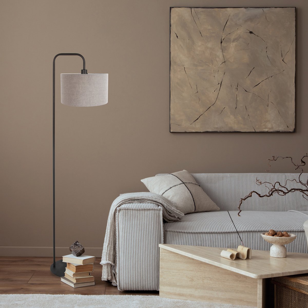Vloerlamp Stang 4779ZW zwart met grof grijs linnen kap - Afbeelding 3
