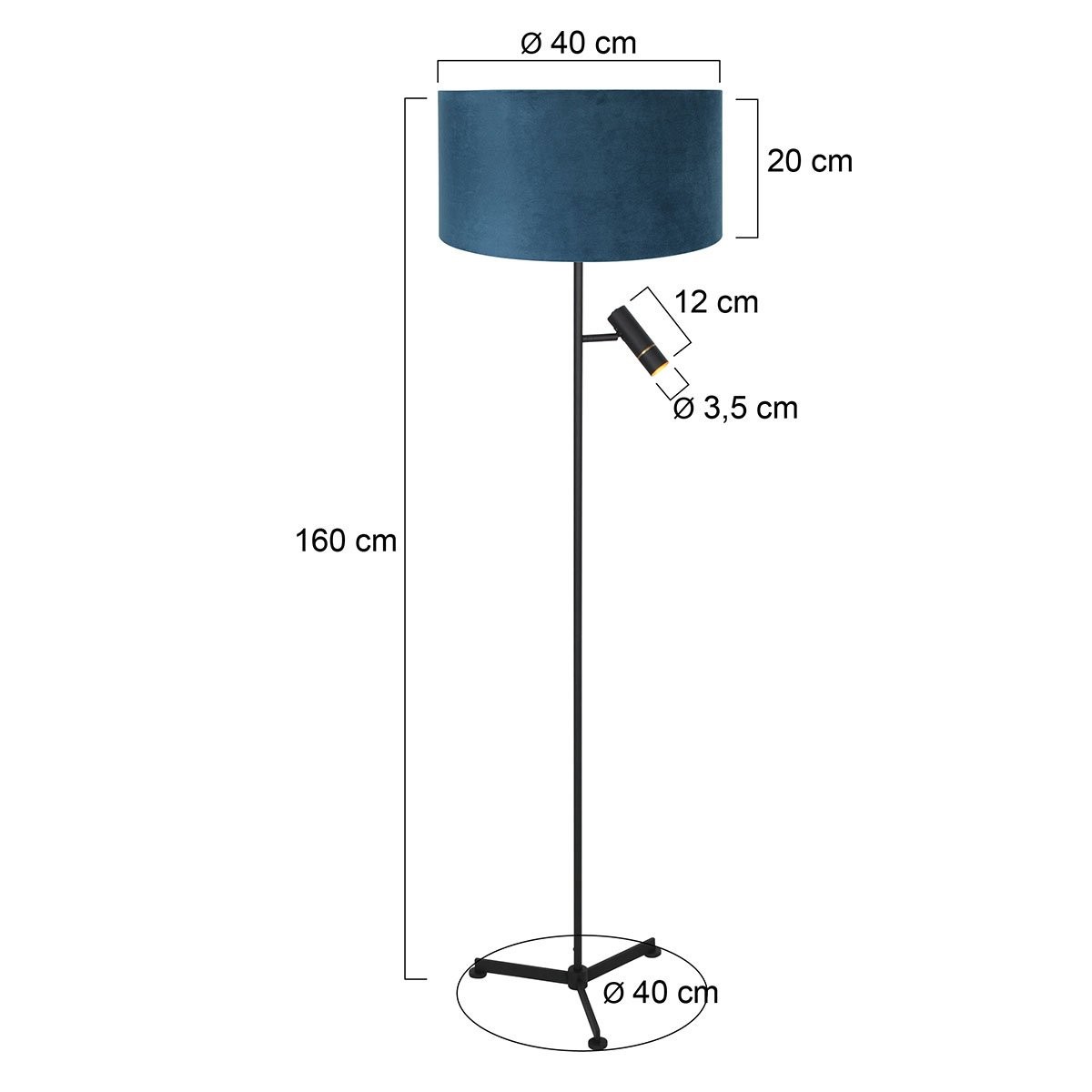 Vloerlamp Stang 4839ZW met leeslicht en blauwe velours kap - Afbeelding 6