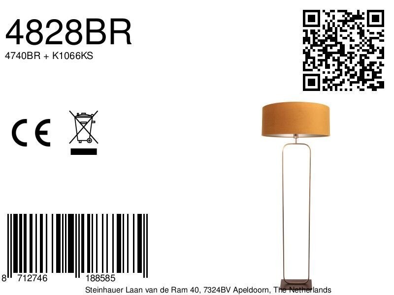 Vloerlamp Stang 4828BR - brons armatuur met gouden velours kap - Afbeelding 7