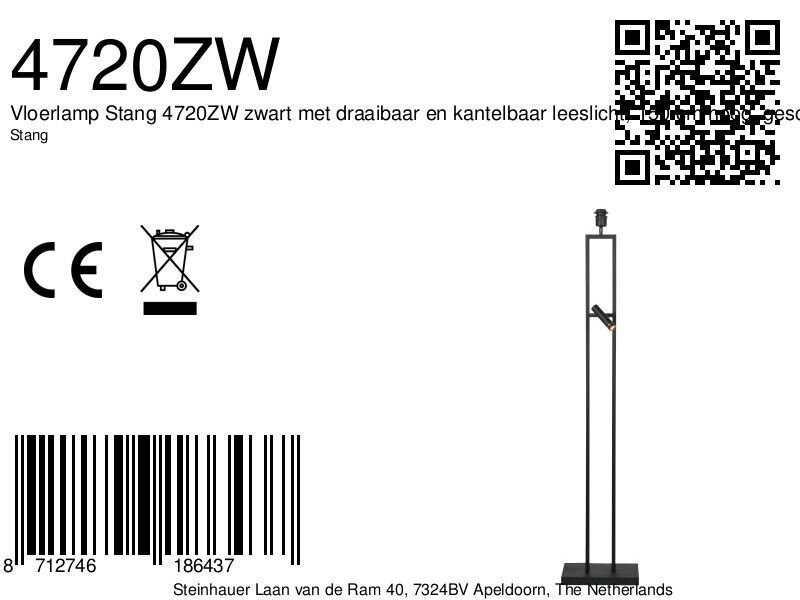 Vloerlamp Stang 4720ZW zwart armatuur met leeslicht - Afbeelding 7