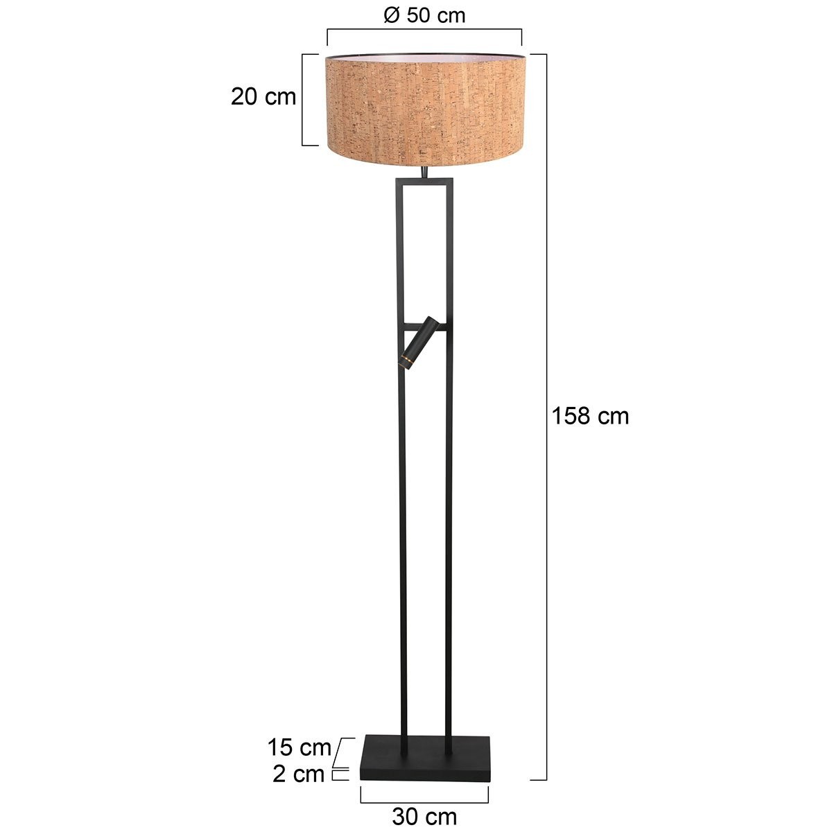 Vloerlamp Stang 4722ZW met beige kurkstructuur kap en leeslicht - Afbeelding 6