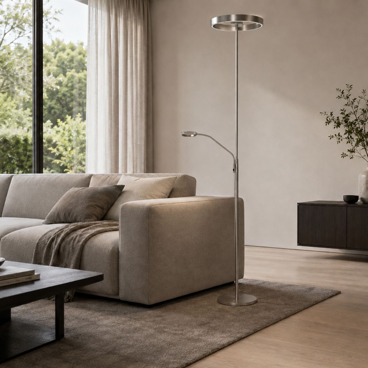 Stalen vloerlamp Soleil 2 4388ST – LED uplighter met leesarm - Afbeelding 2