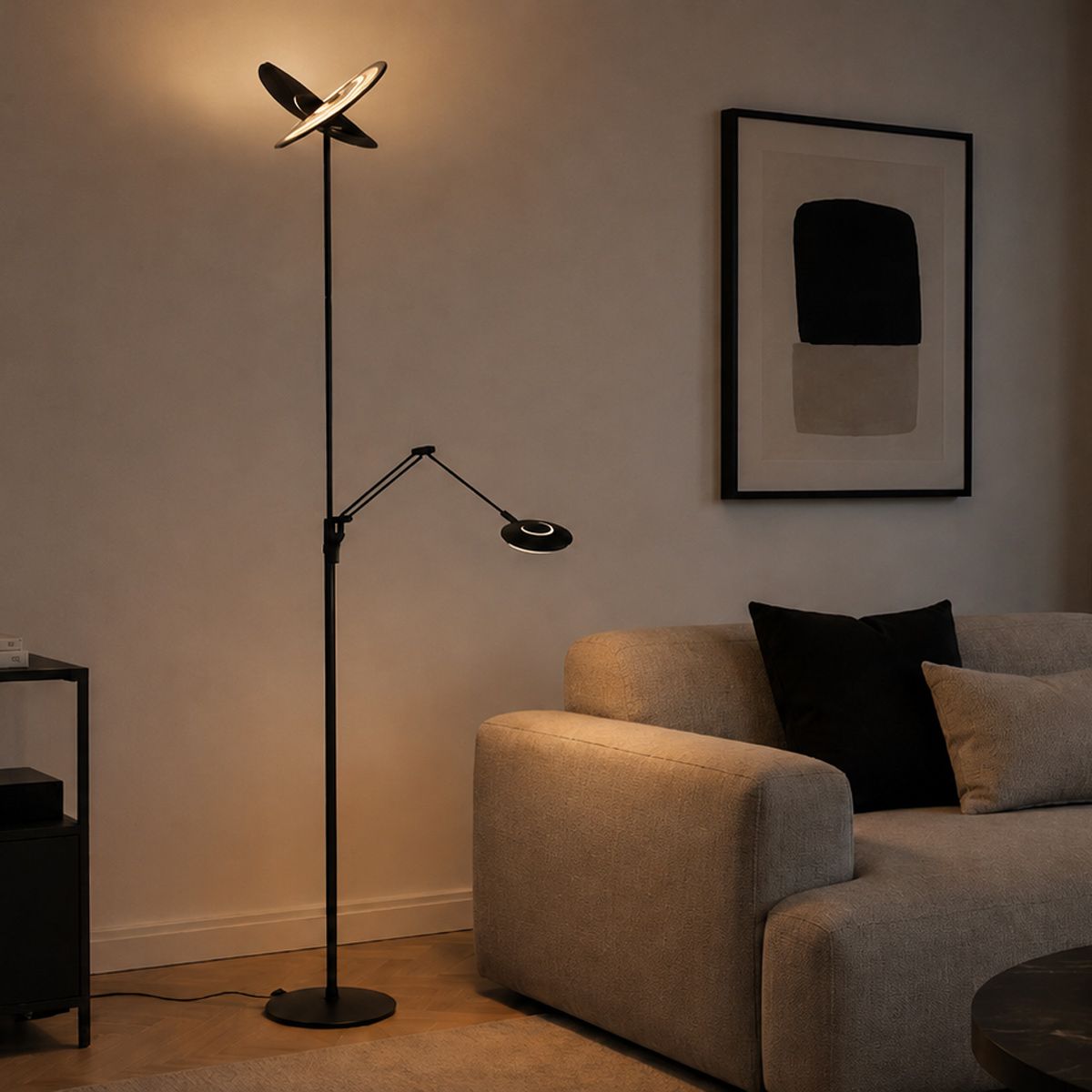 Vloerlamp Zenith 2 4390ZW zwart met dubbele reflector – Uplight en leesarm - Afbeelding 2