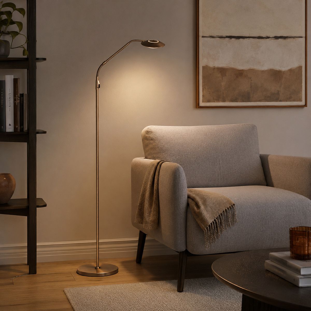 Vloerlamp Zenith 2 Accu 4398BR – Bronskleurige draadloze leeslamp met flexarm - Afbeelding 2