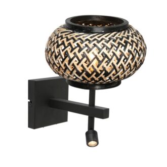 Nox Light 4456ZW – wandlamp met bamboe kap en leeslamp