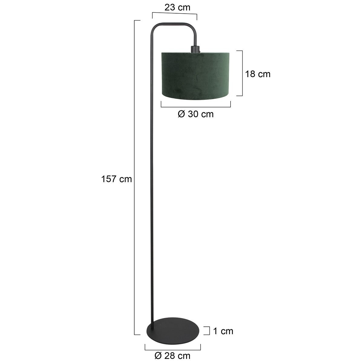 Vloerlamp Stang 4780ZW zwart met groene velours kap - Afbeelding 6