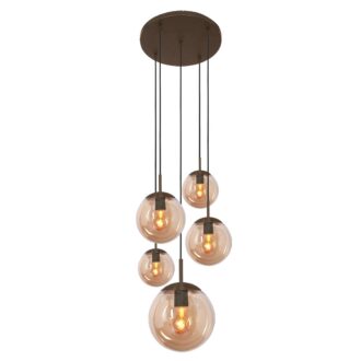 Hanglamp Bollique 2730CA cacao 5 lichts lamp met amber glas