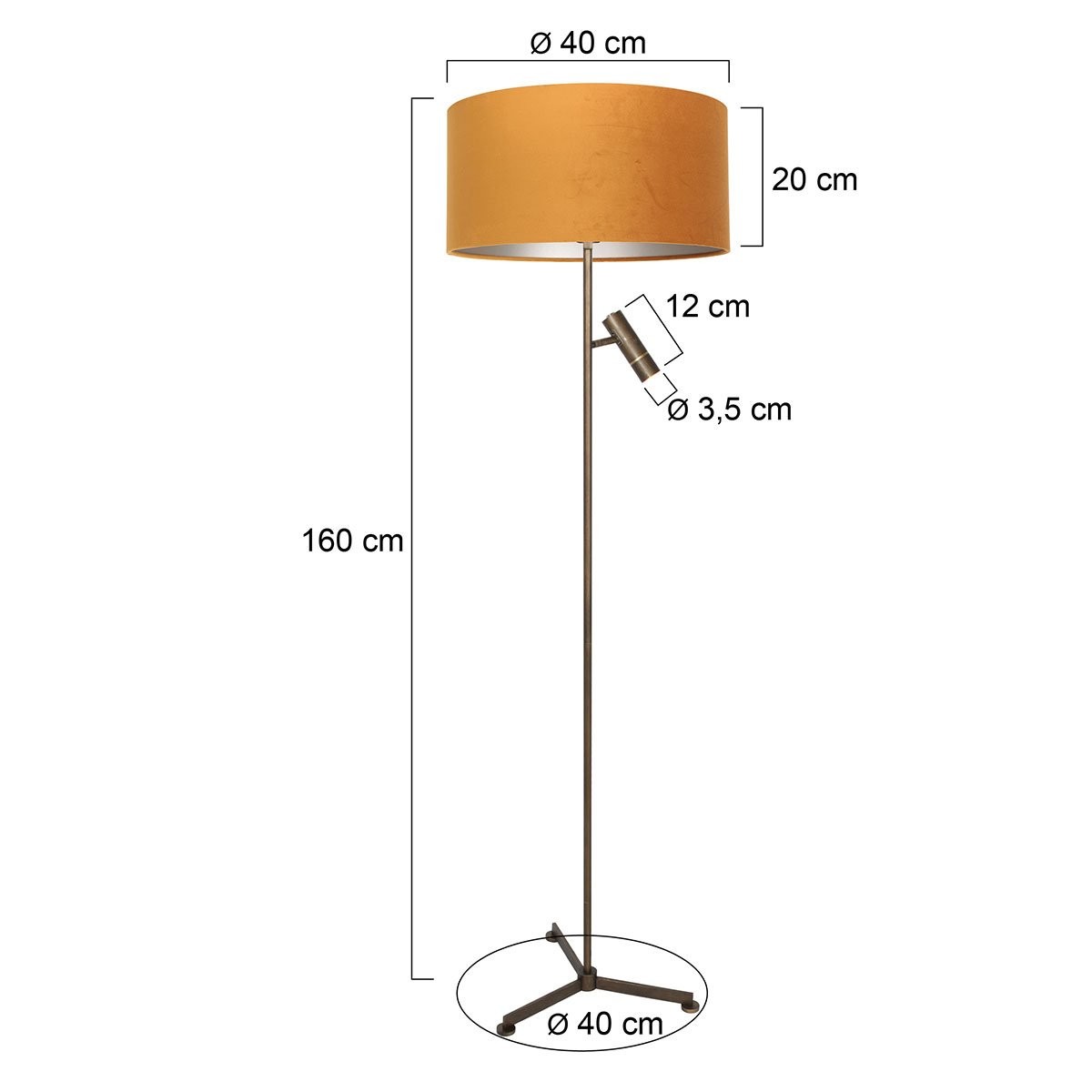 Vloerlamp Stang 4842BR met leeslicht en gouden velours kap - Afbeelding 6