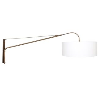 Wandlamp Elegant Classy brons met grof wit linnen kap Ø50 cm
