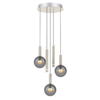 Stalen hanglamp Volari 4718ST, 5-lichts met smoke glas