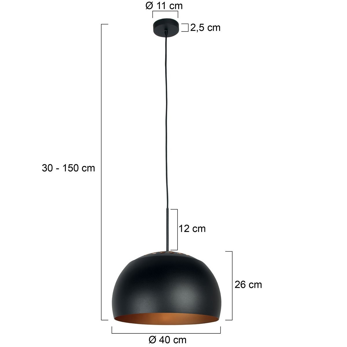 Hanglamp Globe Black 4913ZW zwart/goud Ø40 sfeervolle pendel - Afbeelding 6