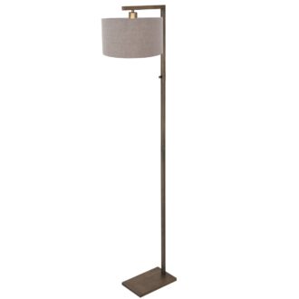 Bronzen vloerlamp Stang 4897BR met schakelaar en grof grijs linnen kap